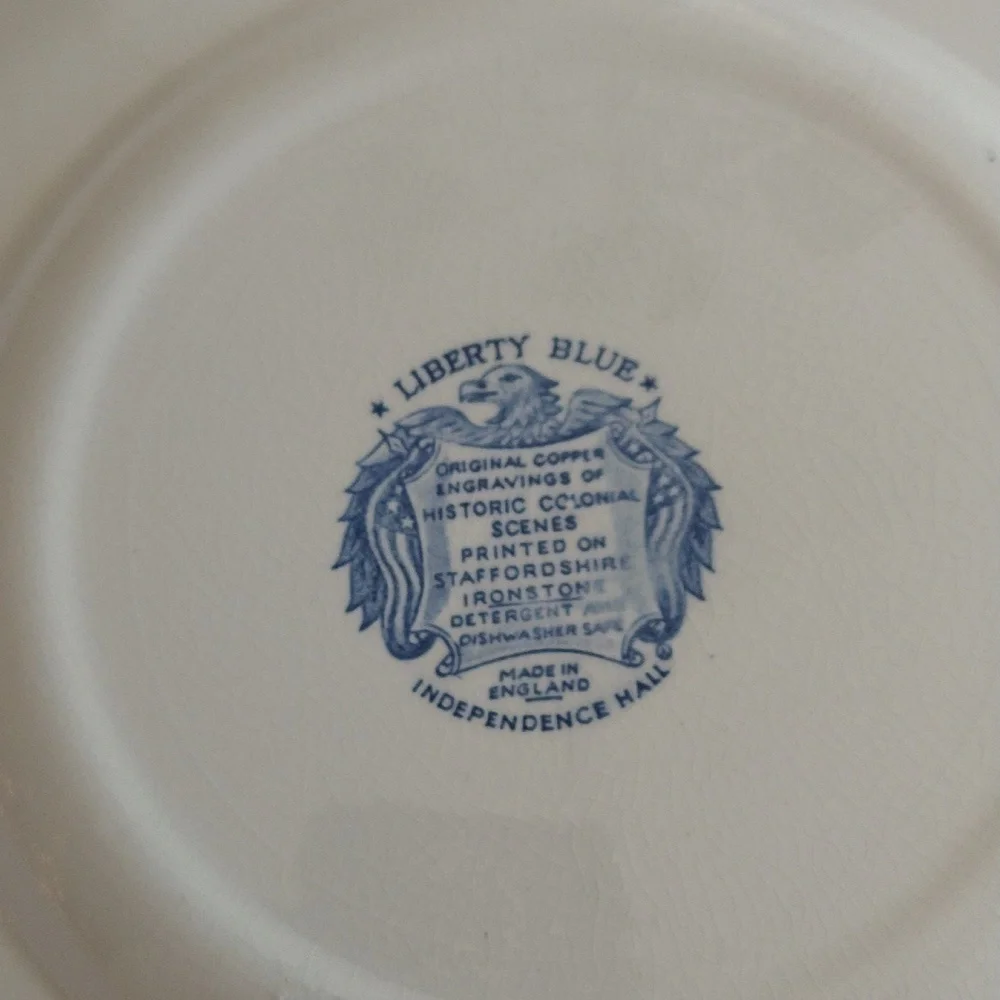 Vintage Liberty dependence Hall transferware ironstone blue and white 10